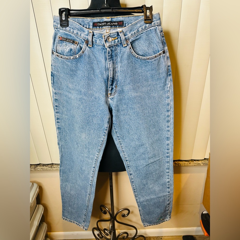 Vintage DKNY Light Blue Washed Floral Embroidered Denim Jeans Size 8
